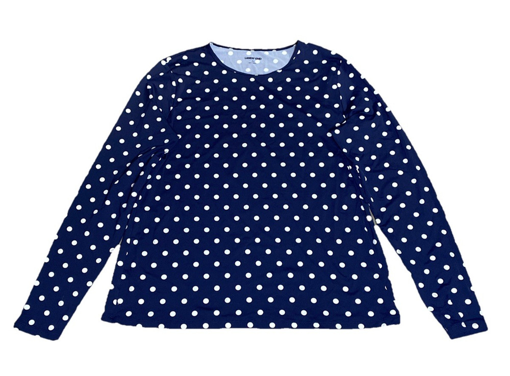 Lands End Blue Polka Dot Rash Guard Long Sleeve Swim Top L NWOT